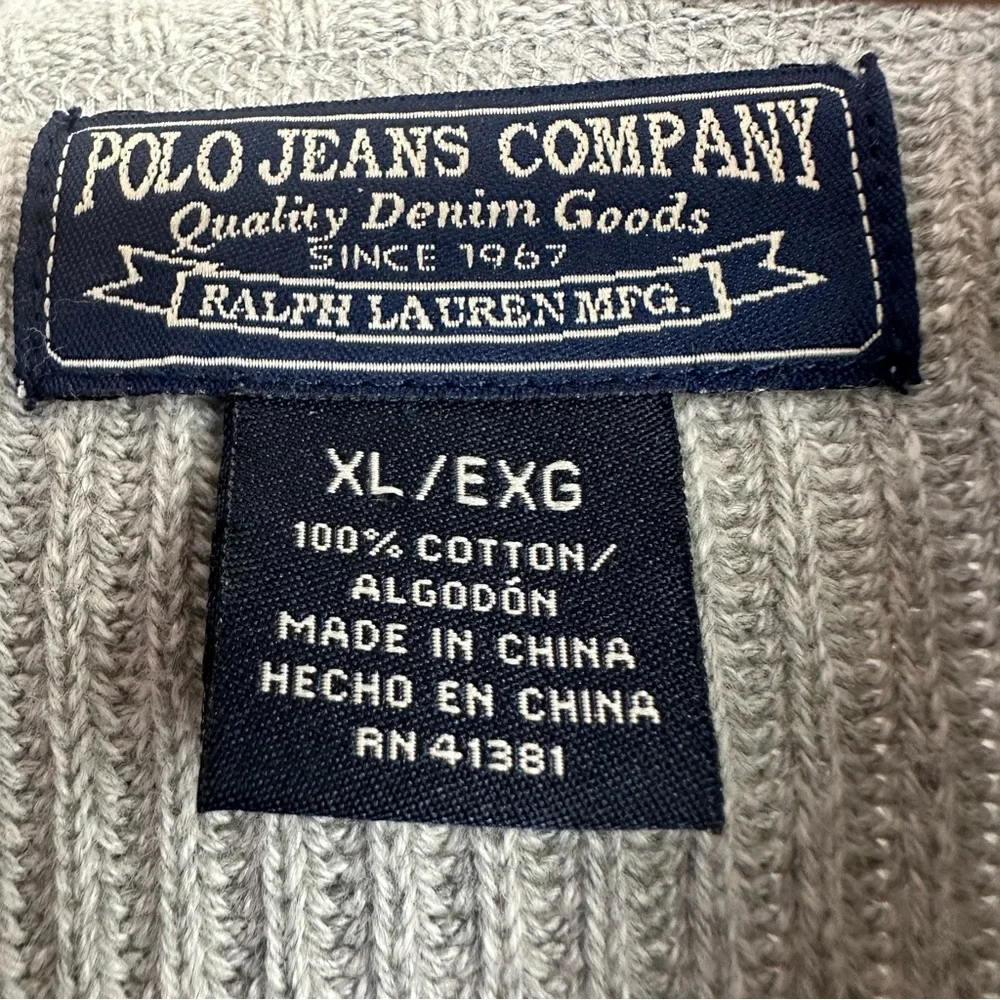 Vtg Polo Jeans Co Ralph Lauren Gray Pullover Collard Sweater Quarter Zip Size XL - Picture 7 of 7